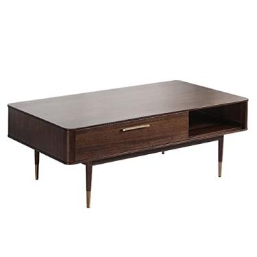 Imagem de Mesa de centro, mesa de coquetel com gaveta e compartimento de armazenamento aberto, mesa de escritório moderna para mesa de sofá retangular, 129 x 60 cm
