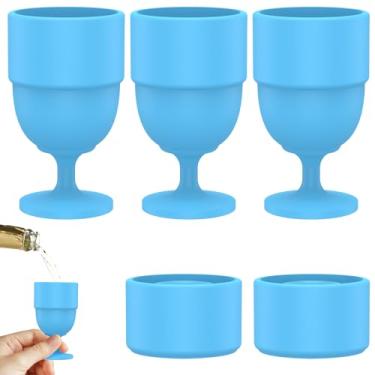 Imagem de ZFLYCANP Taças de vinho de silicone, reutilizáveis, de silicone, para cerveja, portátil, sem haste, para acampamento, piquenique, interior, festa ao ar livre (azul)