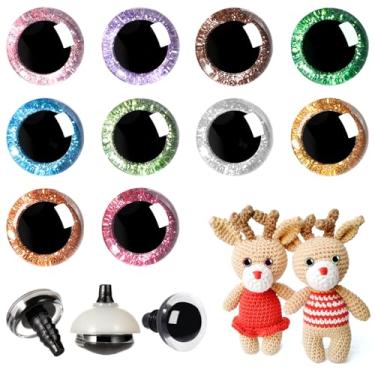 Imagem de MUCUNNIA 200 peças de olhos de segurança de plástico com glitter 3D de 200 mm para amigurumi trapézio artesanato crochê olhos de boneca com arruelas olhos de bichinho de pelúcia para DIY de fantoche