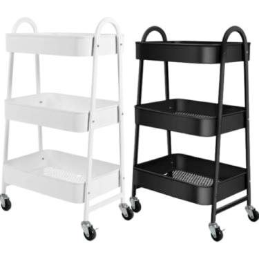 Imagem de Carrinho Multiuso, Prateleira Carrinho Organizador de Metal Multiuso 3 Andares, 46 * 30 * 77cm com Rodinhas, Seu Tamanho Compacto é Perfeito para Otimizar Espaço(Branco)