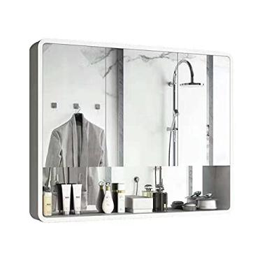 Imagem de Armário de espelho de banheiro Armário de espelho montado na parede com prateleiras Armário de espelho de armazenamento adequado para banheiro banheiro banheiro espelho de estilo simples (Cor: preto