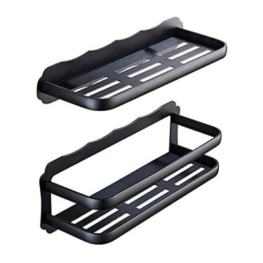 Imagem de Prateleiras flutuantes de banheiro conjunto de 2 prateleiras de banheiro pretas montadas na parede, organizador de prateleiras de armazenamento de parede, prateleiras flutuantes fáceis de