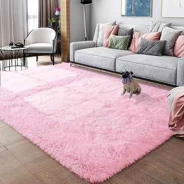 Imagem de PEYNIR Tapete aconchegante felpudo azul-petróleo tapete de cabeceira para quarto tapete de área de pelúcia moderno tapete de quarto de crianças tapete fofo (rosa, 80 * 160 cm) tapetes de área