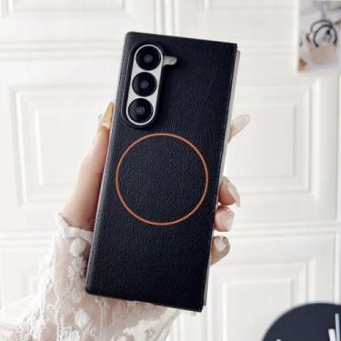 Imagem de Capa ultrafina dobrável para Z Fold 7, capa traseira magnética de couro sintético para Samsung Galaxy Z Fold 7, 6 e 5 (para Galaxy Z Fold 6/preto)