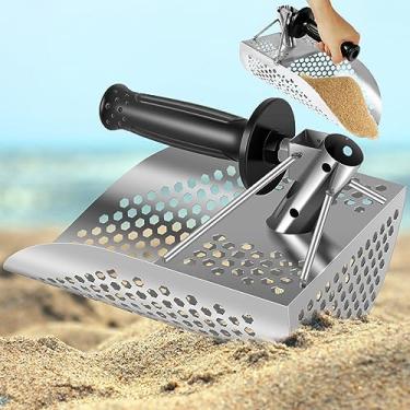 Imagem de RWWPJLLWHR Sand Scoop 304 Aço Inoxidável Beach Metal Detector Scoop com Alça Destacável Pá de Peneiração Resistente Pá de Caça ao Tesouro de Praia para Encontrar Tesouros na Praia