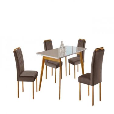 Imagem de Conjunto Sala de Jantar Slim 4 Lugares Lorena Mesa e Cadeiras Madeira Macica Veludo Moveis Mundial