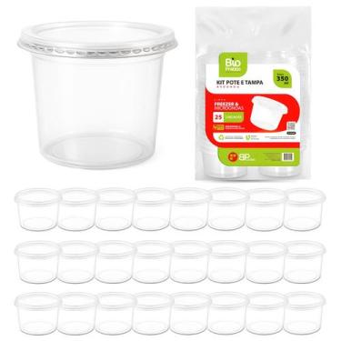 Imagem de Kit 25 Pote Redondo 350 Ml Com Tampa Transparente Microondas Freezer S