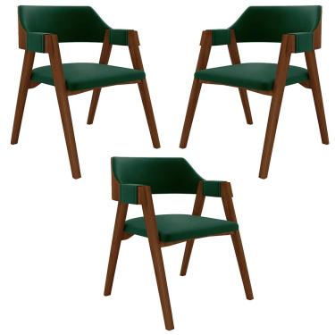 Imagem de Kit 3 Cadeiras Sala de Jantar e Jogos Carteados Madeira Maciça Poker Veludo Verde/Imbuia G42 - Gran Belo