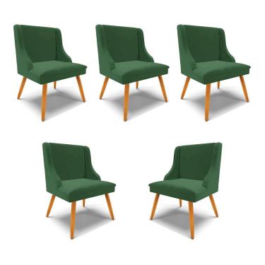 Imagem de Kit 5 Cadeiras Decorativas Sala de Jantar Pés Palito de Madeira Firenze Veludo Verde/Natural G19 - Gran Belo