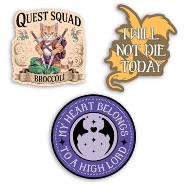 Imagem de Set 3Pcs Quest Squad Broccoli My Heart Belongs I Will Not D*e Today Sticker Acotar Fourth Wing Book Lover Dragon Cat Waterproof 2 Inches Die-Cut Vinyl for Water Bottle Laptop Phone for Christmas Gift