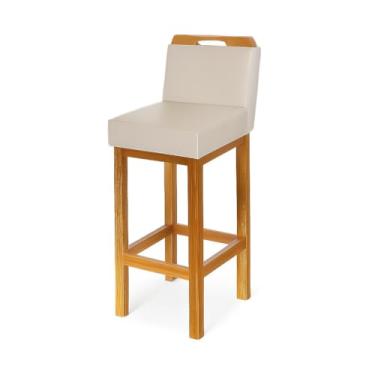 Imagem de 1 Banqueta Alta Decorativa Com Encosto Para Cozinha Balcão e Bistro Base De Madeira(Bege)