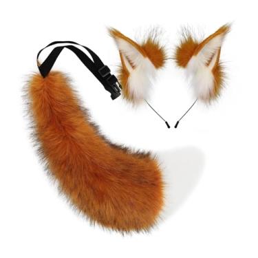 Imagem de Fiocias Conjunto de Faixa de Cabeça E Cauda Fofo para Shows de Anime, Bailes de Máscaras de Aniversário, Carnaval, Vermelho Marrom Branco