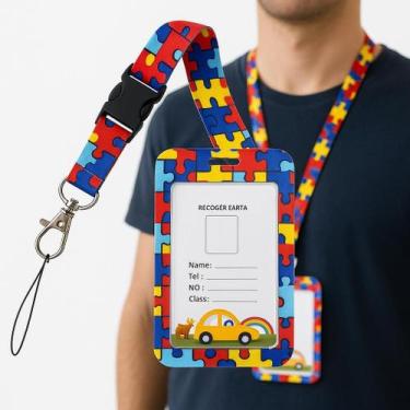 Imagem de Porta cartões documentos crachás suporte com fita cordão para pescoço 