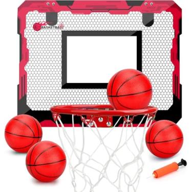 Imagem de Conjunto de mini cesta de basquete interna para crianças e adultos, cesta de basquete para parede com aro grande de enterrada, jogo de basquete para quarto com 4 bolas pequenas de 15 cm, presente para