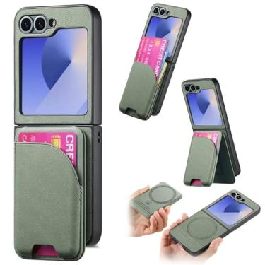 Imagem de Capa para Galaxy Z Flip6 2 em 1, capa de couro tipo carteira magnética removível com porta-cartões (para Galaxy Z Flip6/verde)