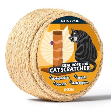 Imagem de Pelzin Corda de sisal natural para arranhador de gatos de 1/4 polegada por 19 m, barbante de corda de árvore de gato para substituição de postes de arranhão de gatos, torre de gato com reparo
