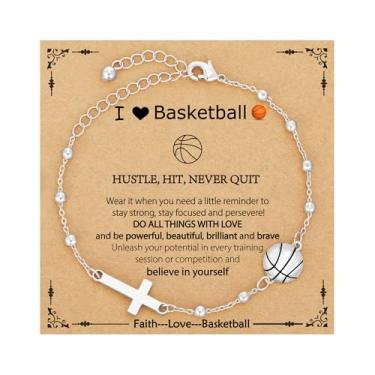 Imagem de VULETO Pulseira de softball, basquete, futebol, vôlei, tênis, pickleball, para meninas, mulheres, acessórios esportivos, aniversário, Natal, joias cristãs, presentes para amantes, banhado a ouro 14K