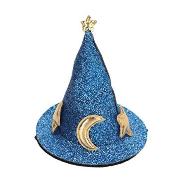 Imagem de Chapéu de hamster lua estrela padrão animal pequeno animal de estimação top chapéus alça de queixo ajustável para tartarugas, lagartos, lagartixas, material de feltro curto premium (azul)