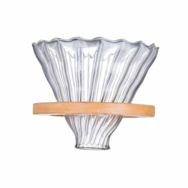 Imagem de Coador de Café 102 Reutilizável em Vidro Borossilicato com Base de Madeira Bambu Sustentável Ecológica Retrô