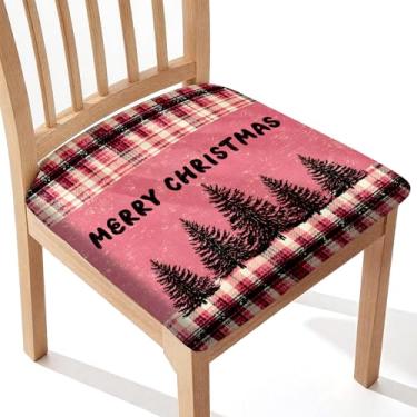 Imagem de BVBOX Conjunto de 4 capas de assento de Natal para cadeiras de sala de jantar elásticas estampadas de Natal capas de cadeira de jantar laváveis removíveis capas protetoras de assento (árvores de Natal