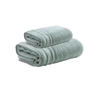Imagem de Kit Toalha de Banho e Rosto Avere 100% Algodão, Banho 80x150cm e Rosto 50x80cm, 500g/m², Alta Absorção e Maciez, Toque Suave e Durável, Design Sofisticado - Altihaus (Verde água)