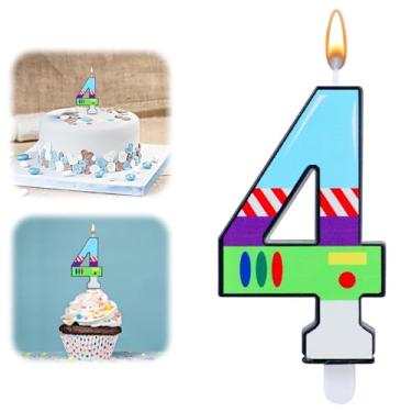 Imagem de Vela de aniversário de história de desenho animado com tema de brinquedo, topo de bolo de aniversário de desenho animado, duas decorações de aniversário infinitas e além, astronauta robô brinquedo