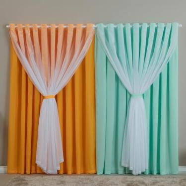 Imagem de Cortina Voil com Forro, 3,00x2,20m, 2 Panos, Decorativa para Sala e Quarto, Branco (AMARELO/VERDE)