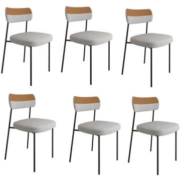 Imagem de Kit 6 Cadeiras Lia Jantar Gourmet material sintético e Linho Aço Carbo