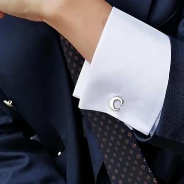 Imagem de Abotoaduras masculinas clássicas de aço inoxidável com 26 letras iniciais do alfabeto abotoaduras, One Size, Aço inoxidável, Sem Pedra Preciosa