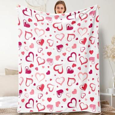 Imagem de Cobertor de dia dos namorados, cobertor de sofá de flanela com corações de amor vermelho, rosa, quente, macio, macio, fofo, decoração de cadeira romântica, 127 x 152 cm