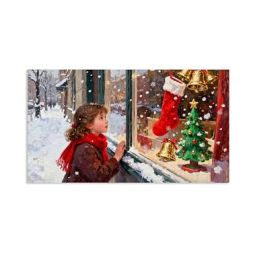 Imagem de Zeichn8u Arte de parede de Natal boneco de neve decoração de parede janela menina vermelho inverno pintura de natal para sala de estar quarto Papai Noel tela imagens de Natal decoração de casa 40x70