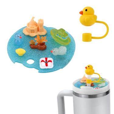 Imagem de Berloques de tampa de copo para Stanley, tampas de canudo de silicone, acessórios de acrílico compatíveis com Stanley Cups H2.0 1,134 g para proteção contra poeira (estilo duck)