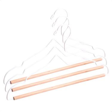 Imagem de Kit 3 Cabide Ferreiro com Barra em Madeira para Organização de Roupas