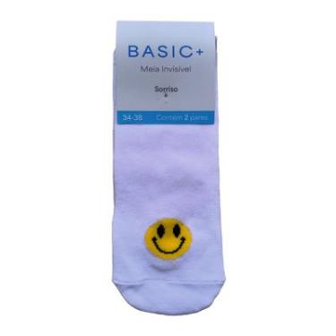 Imagem de Conjunto com 2 Pares de Meias, Modelo Super Invisivel,  34-38, Basic+ Smile Happy Preto e Branco