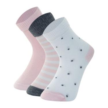 Imagem de KIT 3 PARES MEIA CAS C MEDIO BEBE C/LYCRA INFANTIL MASH 22-27 ROSA listra e poá