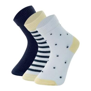 Imagem de KIT 3 PARES MEIA CAS C MEDIO BEBE C/LYCRA INFANTIL MASH 28-33 AZUL e amarelo listra e poá