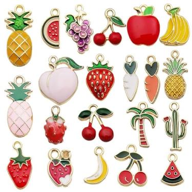 Imagem de Berloques de cereja, morango, maçã, fruta, kit para fazer joias, pulseira, chaveiro, telefone, colares, bolsa