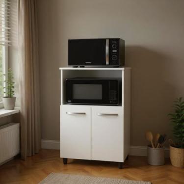 Imagem de Balcão Multiuso Dispensa para Microondas 2 Portas - Branco