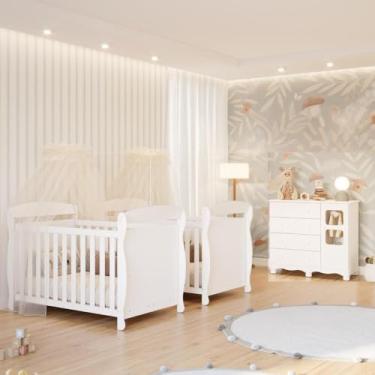 Imagem de Quarto Bebê Gêmeos 2 Berços Americano Marquesa Cômoda 1 Porta Uli 100% MDF