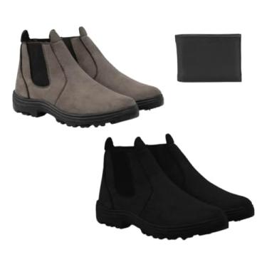 Imagem de Kit 2 Botas Botina Couro Camurça Conforto Trabalho + Carteira (Cinza/Preto, Padrão, BR, Adulto, Numérico, 43)