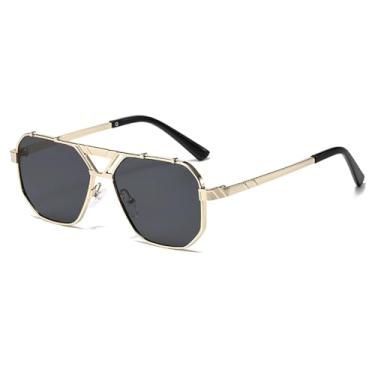 Imagem de Óculos de sol vintage de metal para dirigir, feminino, com proteção UV400, lentes degradê, masculino, UV400, dourado e p