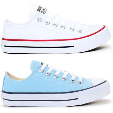 Imagem de Kit 2 Pares Tenis Casual Feminino Masculino All Kalum Star Vulcanizado Confortavel (BRANCO + AZUL BB, BR, Adulto, Numérico, 38)