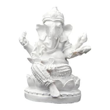 Imagem de IEUDNS Estátua do Senhor Ganesha, estatueta de Ganesha, ornamento artesanal, escultura religiosa de Buda para inauguração de casa, escritório, quarto ou, Branco 4.7x4.2x6cm