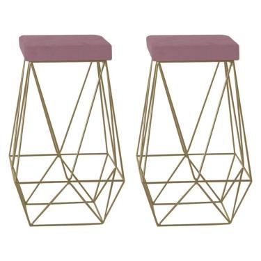 Imagem de Kit 2 Banquetas Decorativas Kathy Base Gold Veludo Rosê