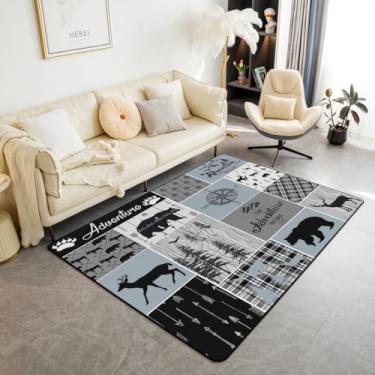 Imagem de Erosebridal Tapete rústico para sala de estar, urso, veado, vintage, para ambientes internos, 12 x 17 cm, tapete decorativo quadriculado geométrico para sala de estar, decoração de quarto e casa