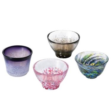 Imagem de IPPINKA Tsugaru Biidoro, copos de saquê de vidro feitos à mão, conjunto de 4, Tastes of Aomori