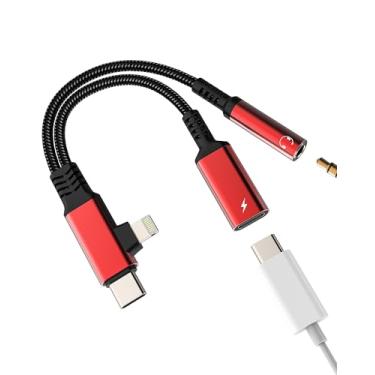 Imagem de Adaptador Lightning USB C para conector de fone de ouvido de 3,5 mm para iPhone 17 16 15 14 13 Pro Max Dongle (2 em 1) divisor de cabo de carregador auxiliar para Apple para iPad tipo C porta conector