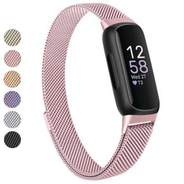 Imagem de Pulseira Vanjua para Fitbit Inspire 3 em aço inoxidável rosa rosa