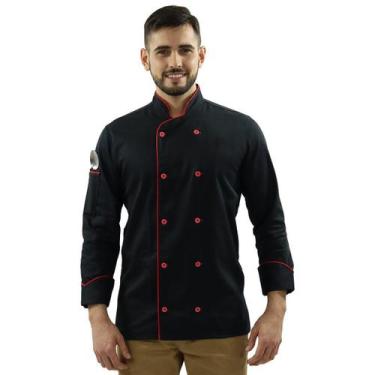 Imagem de Dólmã Para Chef De Cozinha Unissex 100% Algodão Preto Gambuza Uniforme