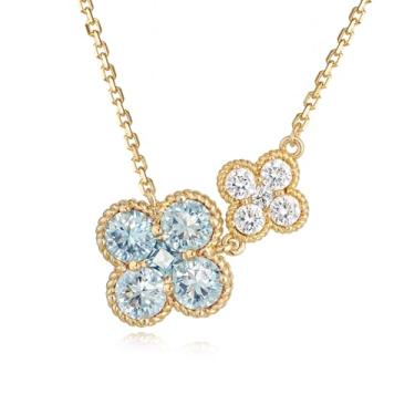 Imagem de LOLAR RAY Colar com pingente sedutor, banhado a ouro 14 K, com flor de ameixa dupla, com artesanato requintado, um presente de joia cativante para mulheres, Latão, Sem Pedra Preciosa